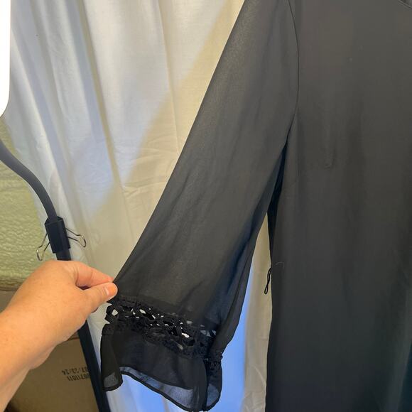 BCX Chiffon Shift Dress 3/4 Sleeve Scoop Neck Bell Sleeve Black XL - Picture 11 of 11